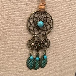 Boho Dreamcatcher Style Necklace with Turquoise Accents & Beads - Western Style